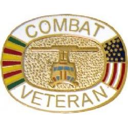 Pin VN: Combat Vet Oval w/Helo,VNFlag, US Flag Image