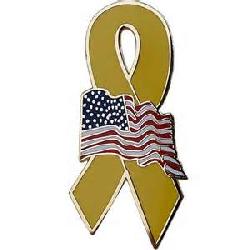 Pin: Yellow Ribbon with American Flag Image